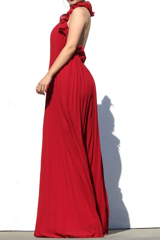 BACKLESS PLEATED MAXI DRESS