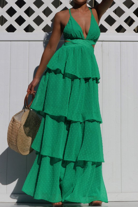 SWISS DOT RUFFLED MAXI DRESS