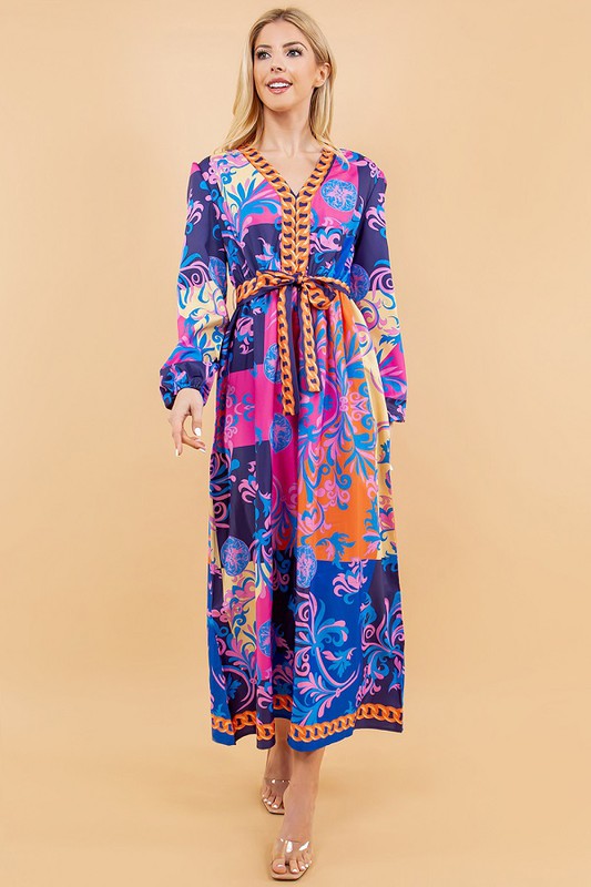 FLORAL PRINT LONG SLEEVE MAXI DRESS