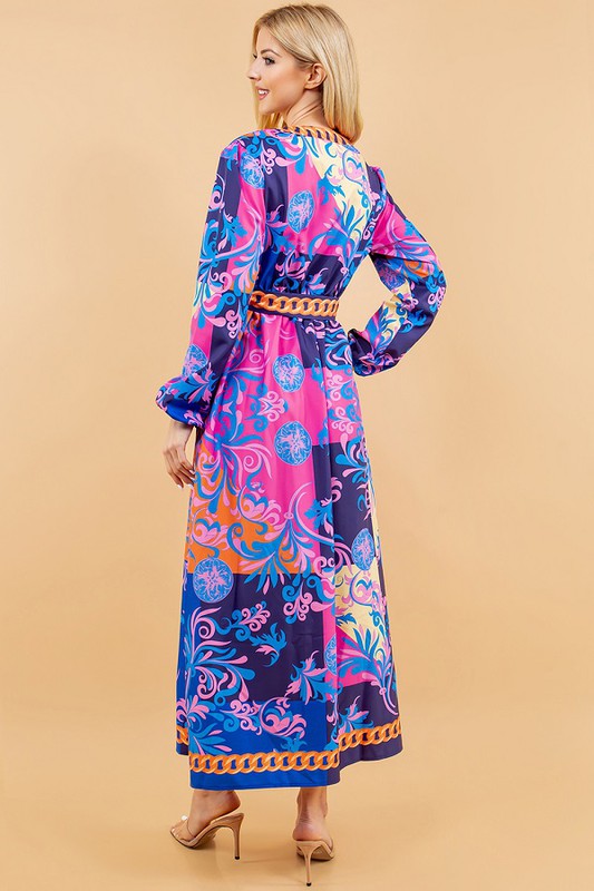 FLORAL PRINT LONG SLEEVE MAXI DRESS