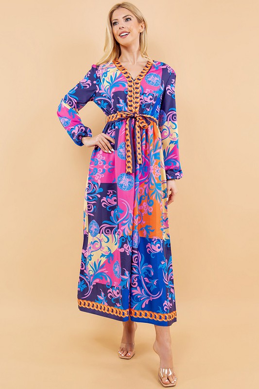 FLORAL PRINT LONG SLEEVE MAXI DRESS