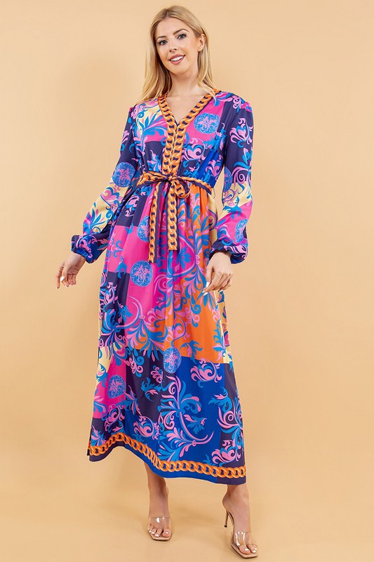 FLORAL PRINT LONG SLEEVE MAXI DRESS