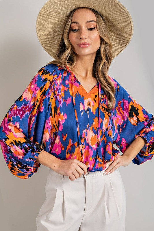 V-NECK TIE FRONT BLOUSE TOP