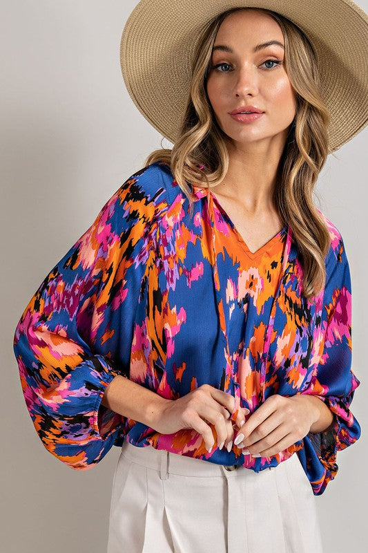 V-NECK TIE FRONT BLOUSE TOP