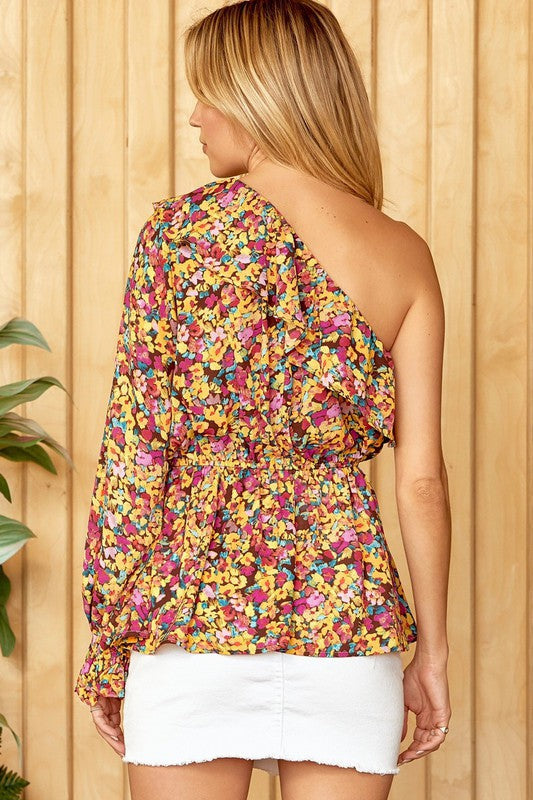 ONE SHOULDER FLORAL PRINT TOP