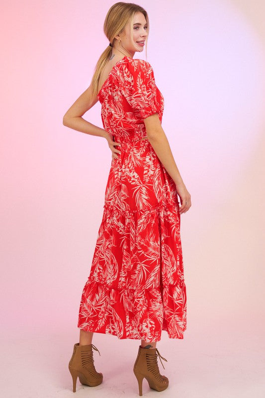 FOREST PRINT ONE SHOULDER MAXI DRESS