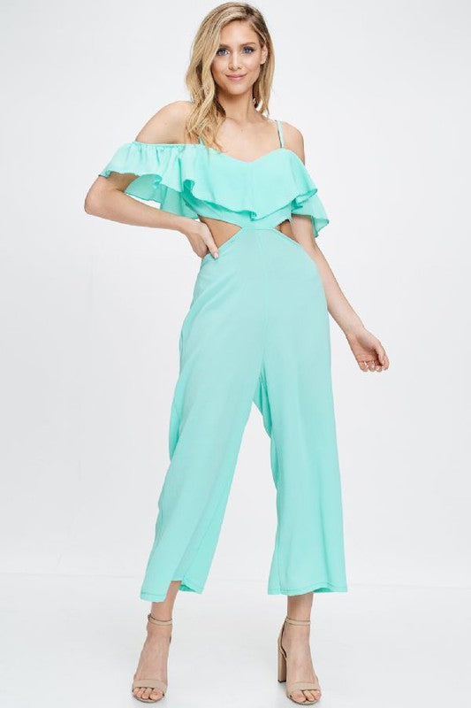 SPAGHETTI STRAP RUFFLED JUMPSUIT