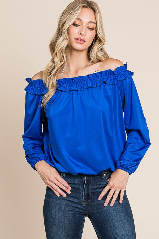 OFF SHOULDER RUFFLE LONG SLEEVE BLOUSE