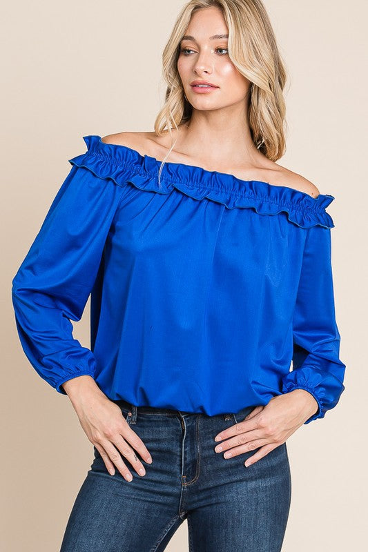 OFF SHOULDER RUFFLE LONG SLEEVE BLOUSE