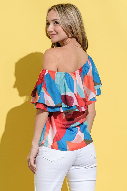 ONE SHOULDER COLORFUL TOP