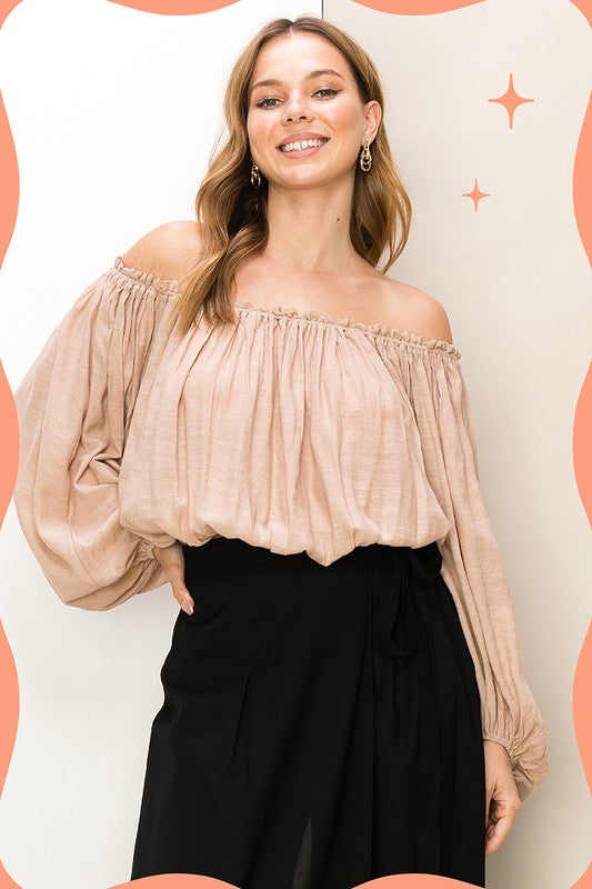 LOVELY ELASTICIZED OFF THE SHOULDER TOP