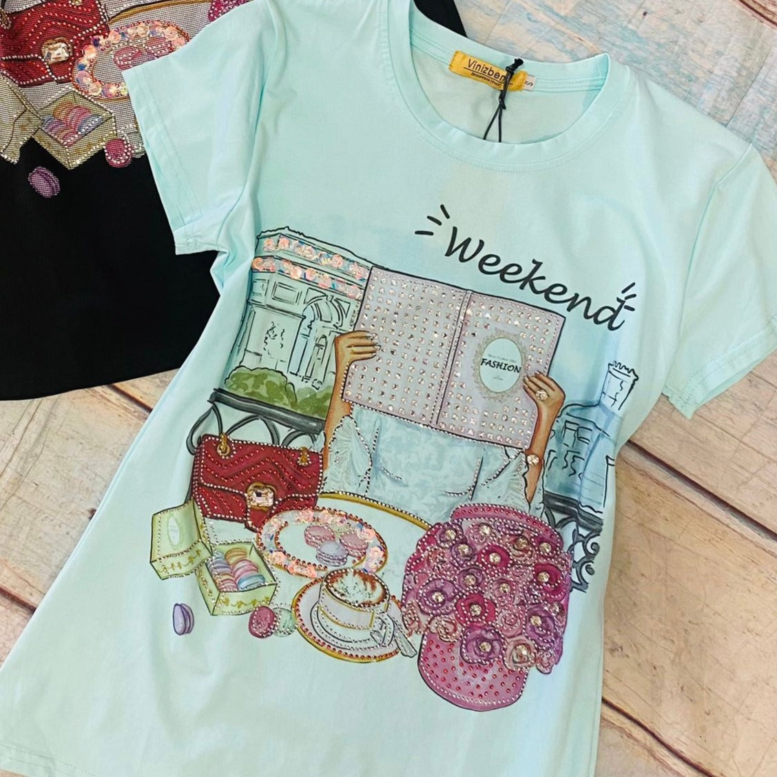 RHINESTONE DETAILING WEEKEND TSHIRT