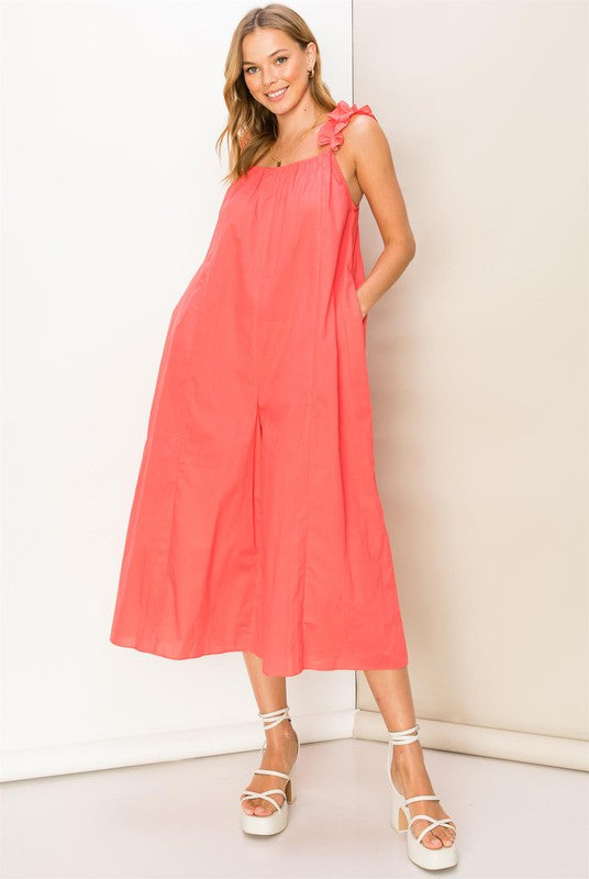 RUFFLE SLEEVELESS OVERSIZED JUMPSUIT