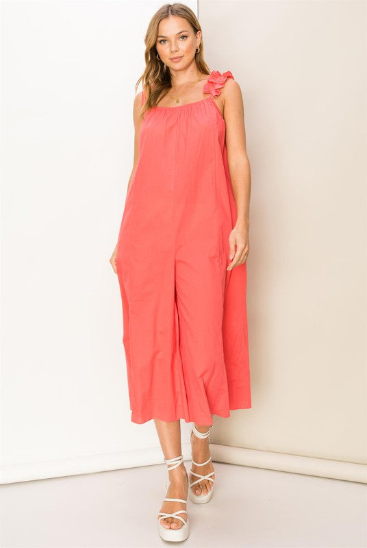 RUFFLE SLEEVELESS OVERSIZED JUMPSUIT