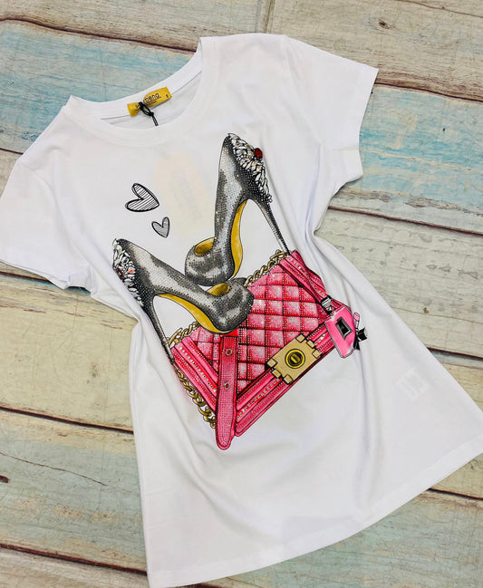 RHINESTONE DETAILING HEEL TSHIRT