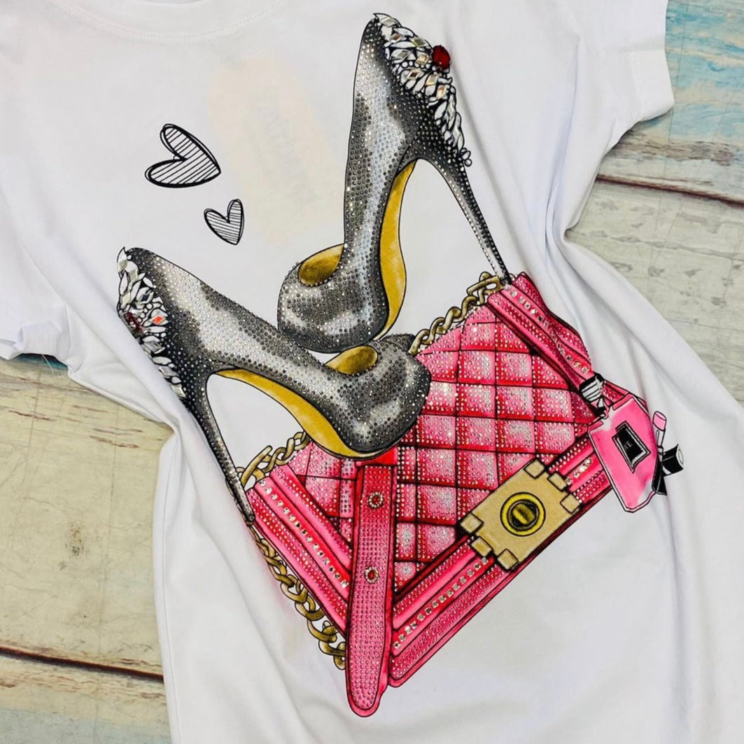 RHINESTONE DETAILING HEEL TSHIRT