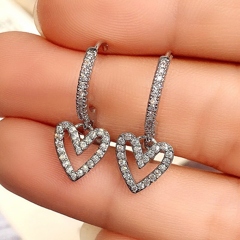 HEART DANGLE CRYSTAL EARRINGS