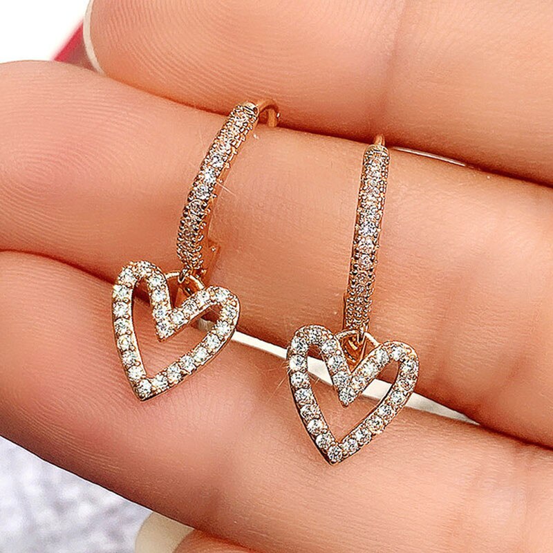 HEART DANGLE CRYSTAL EARRINGS