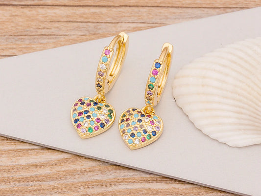 PAVE CRYSTAL DROP HEARTS EARRINGS