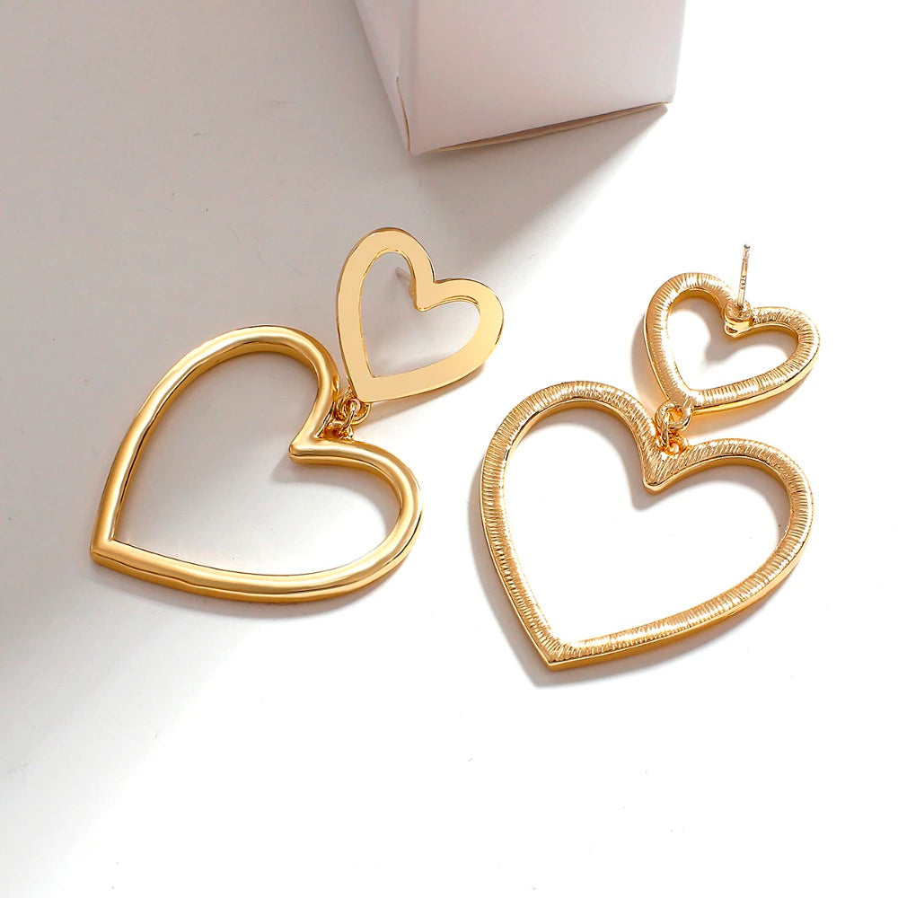 DOUBLE HEART DROP EARRINGS