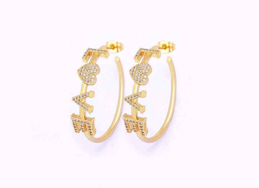 LOVE WORD CRYSTAL HOOP EARRINGS