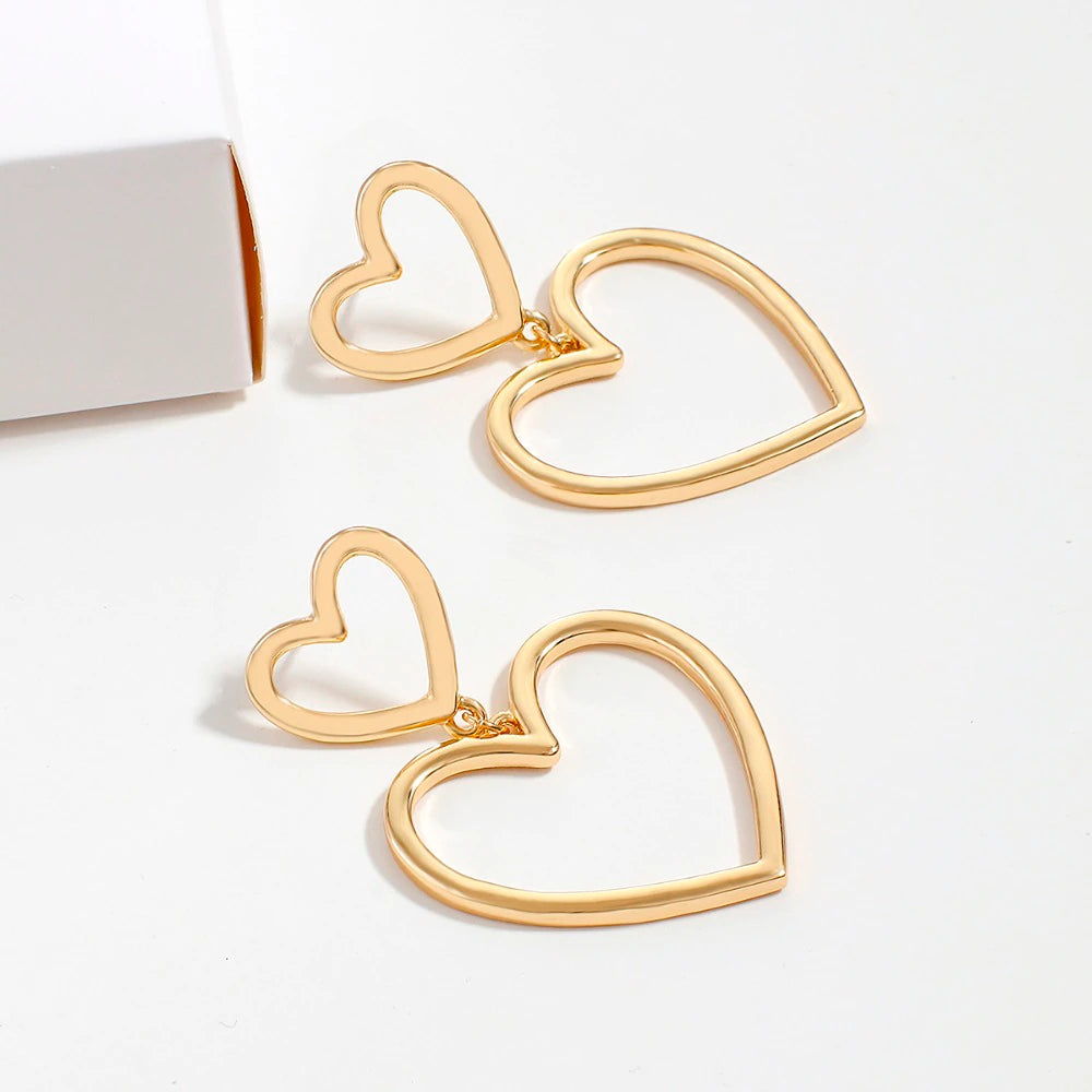 DOUBLE HEART DROP EARRINGS