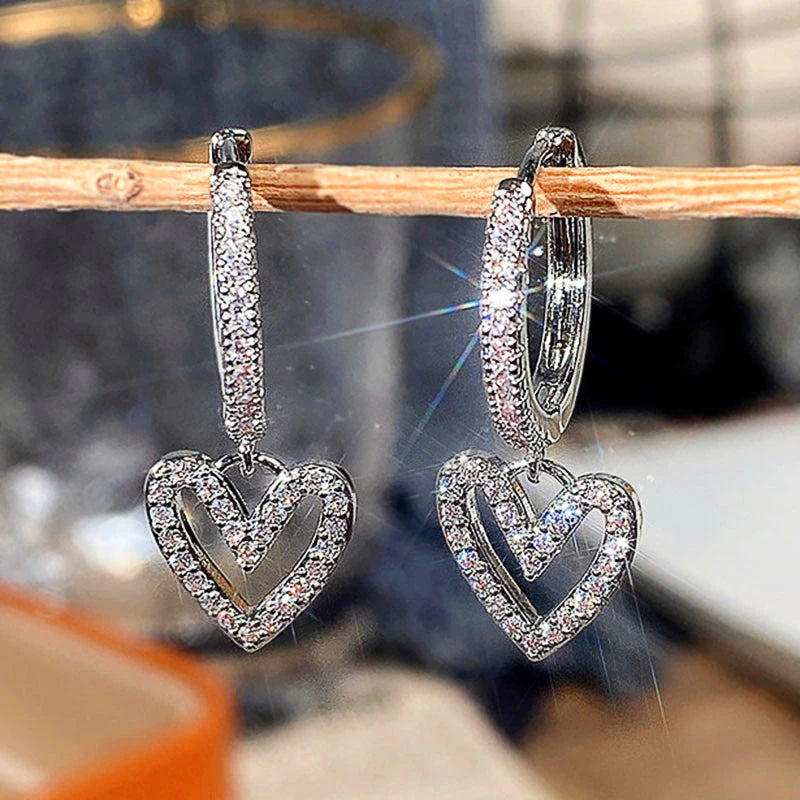 HEART DANGLE CRYSTAL EARRINGS