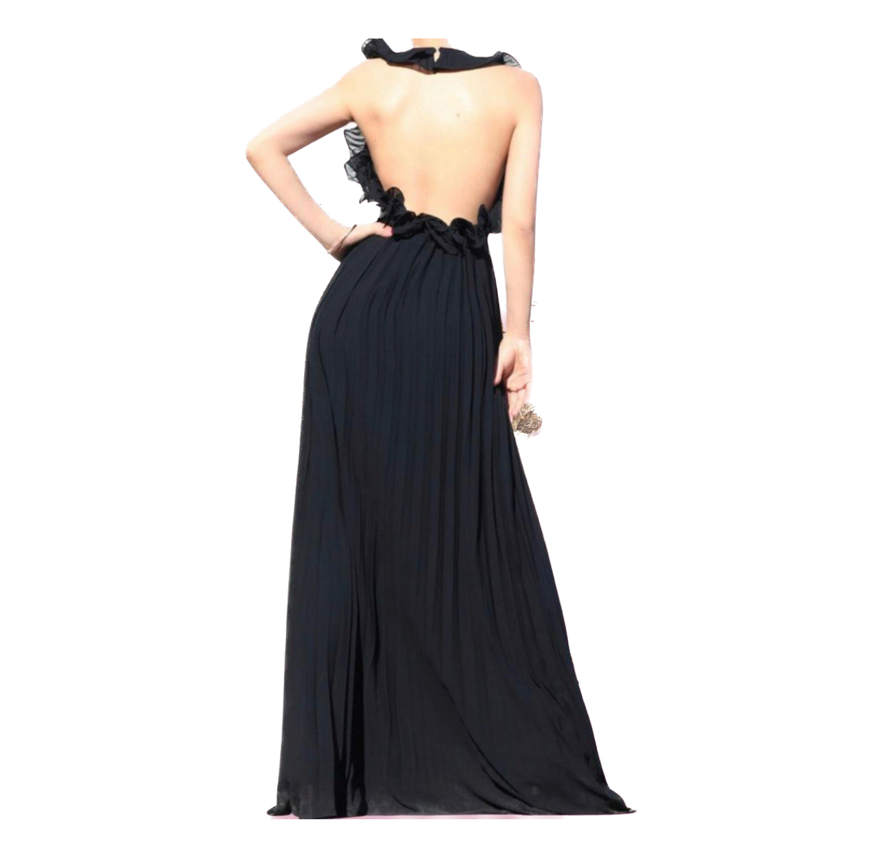 BACKLESS PLEATED MAXI DRESS