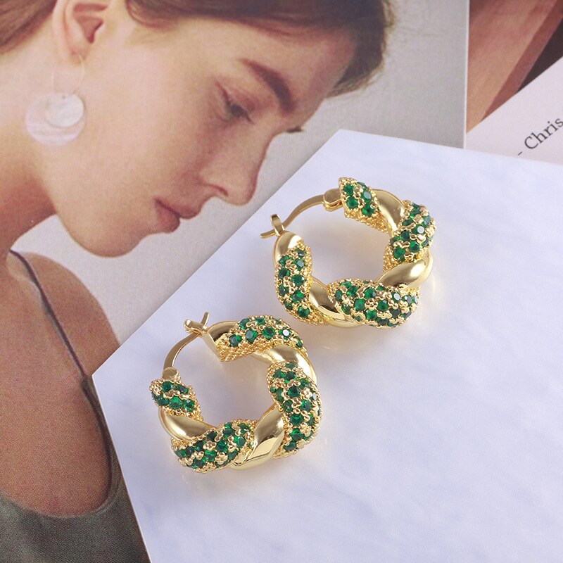 ZIRCON TWIST GEOMETRIC BIG ROUND HOOP EARRINGS