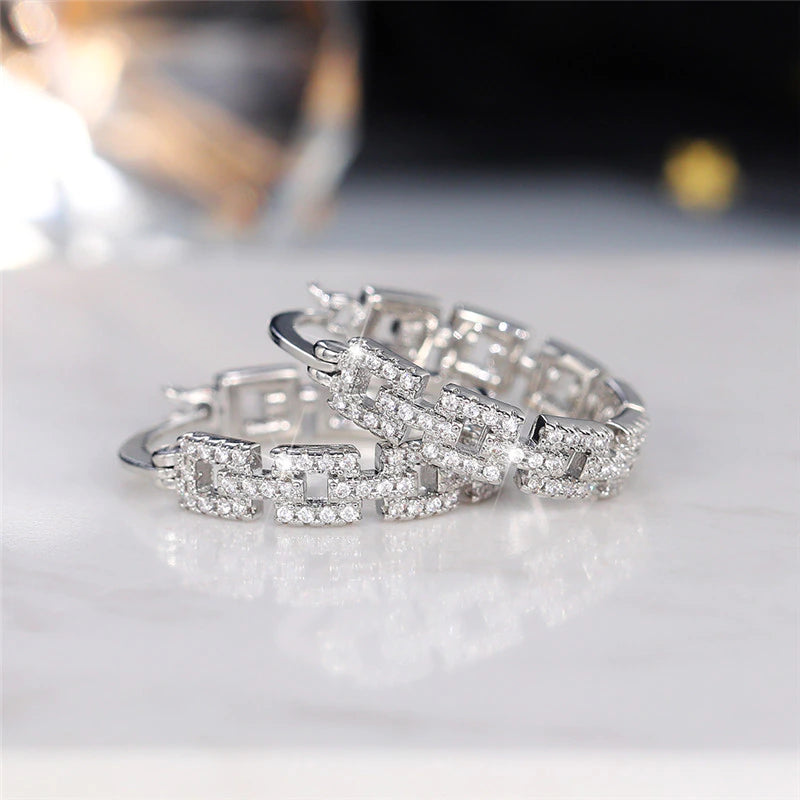 SQUARE LINK CRYSTAL HOOPS