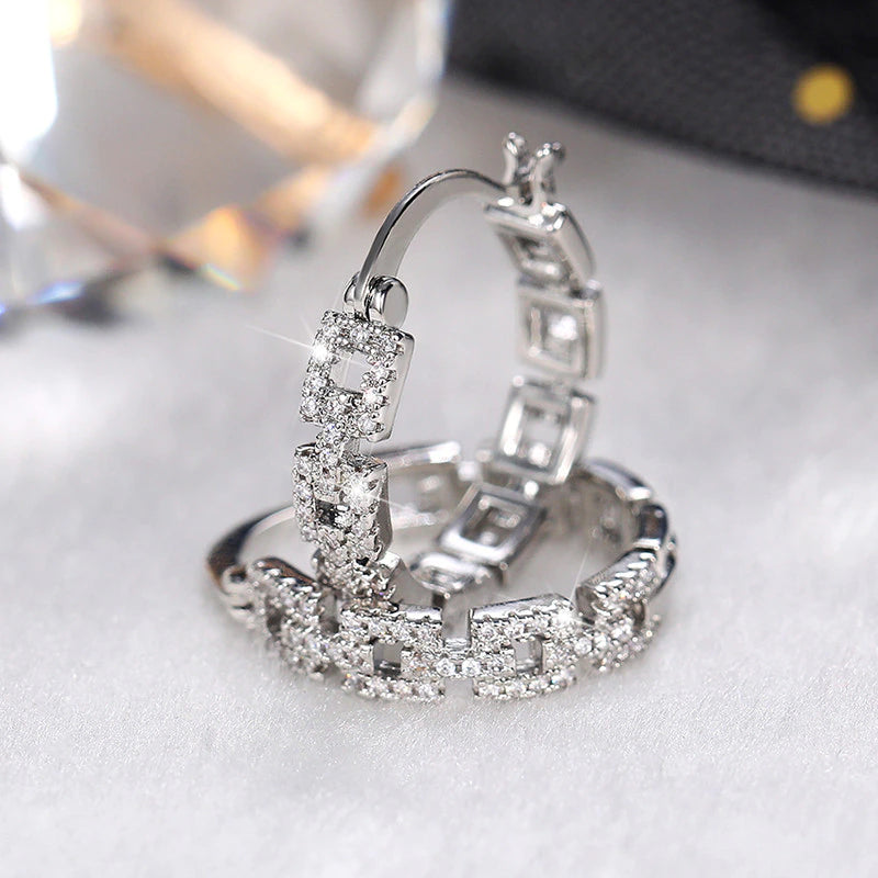 SQUARE LINK CRYSTAL HOOPS