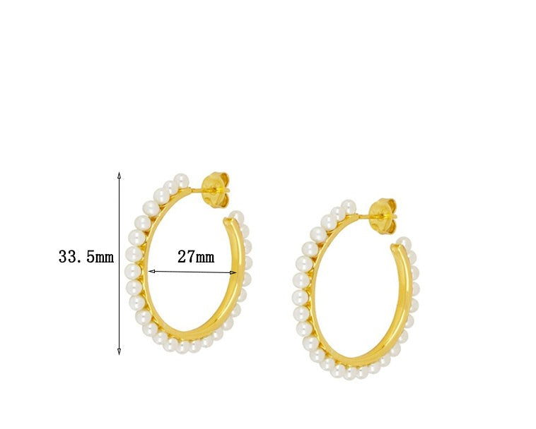 PEARLS HOOP STUD EARRINGS