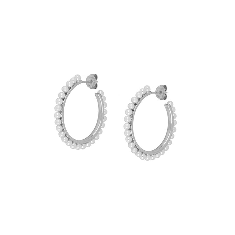 PEARLS HOOP STUD EARRINGS