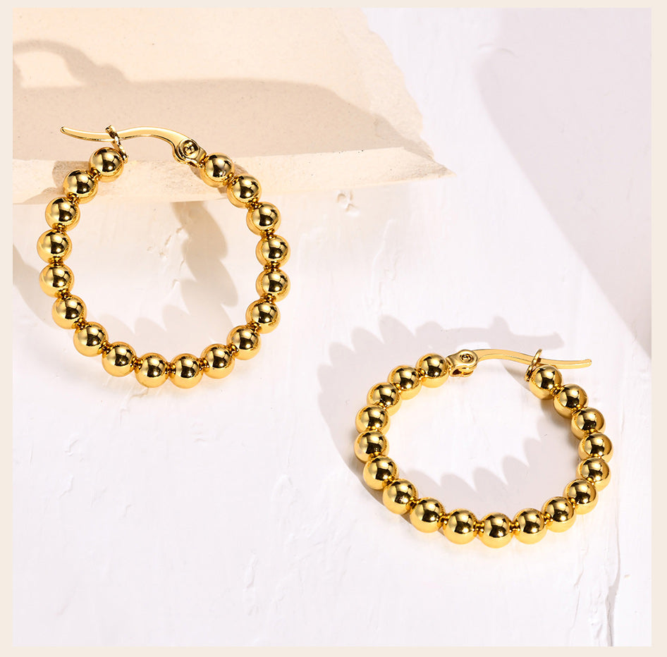 BEADED HOOP EARRINGS- GOLDTONE