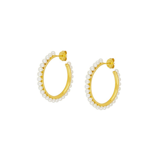 PEARLS HOOP STUD EARRINGS