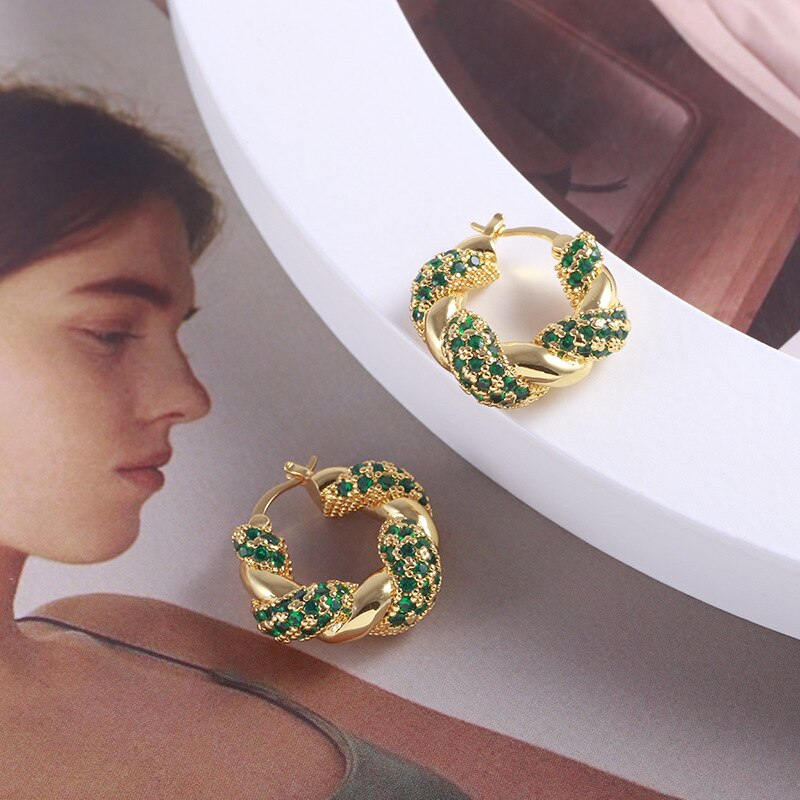 ZIRCON TWIST GEOMETRIC BIG ROUND HOOP EARRINGS