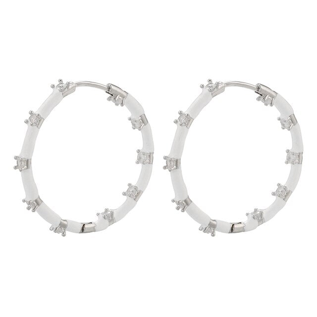 ENAMEL LARGE HOOPS WITH CRYSTALS