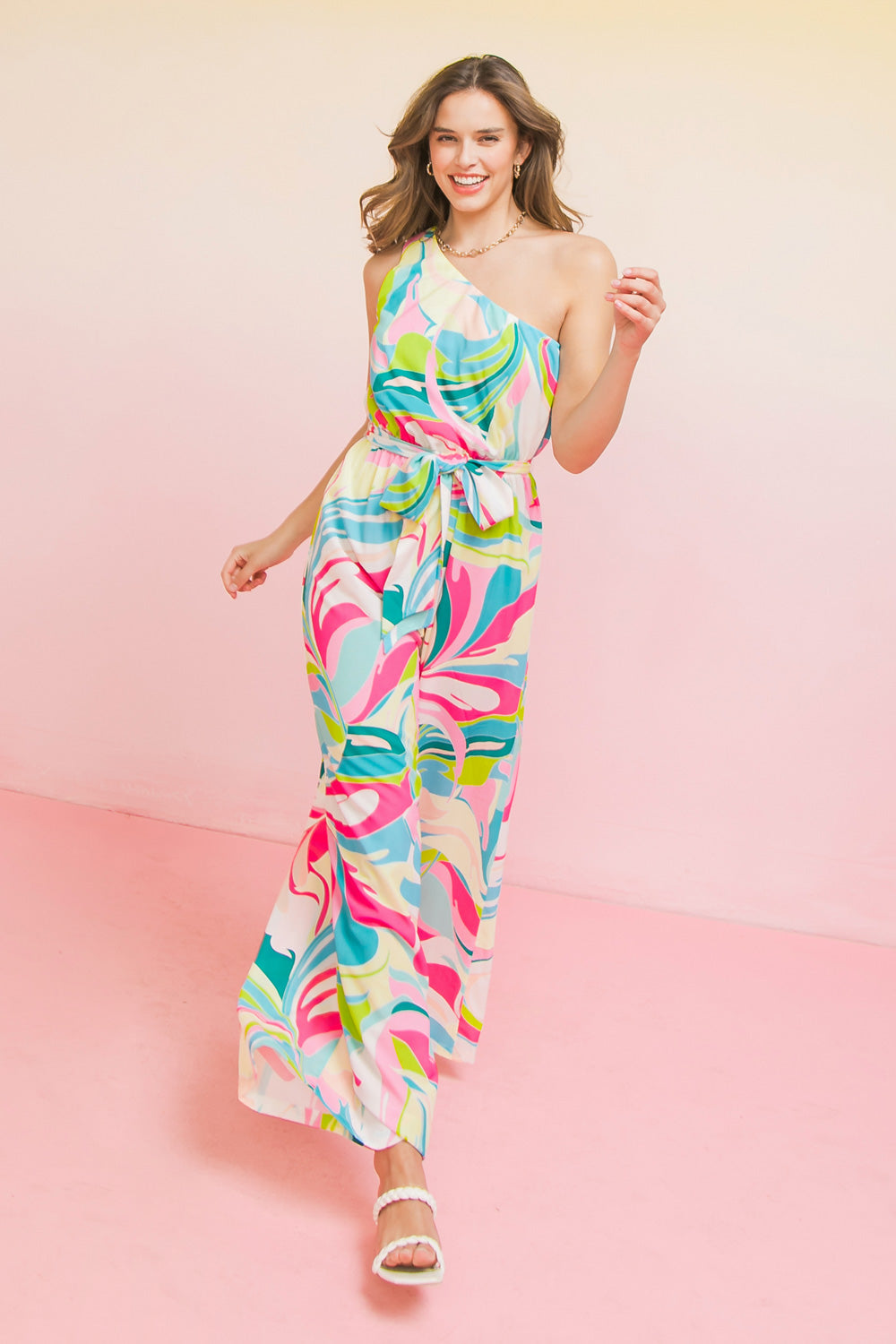 PRINTED ONE SHOULDER JUMPSUIT