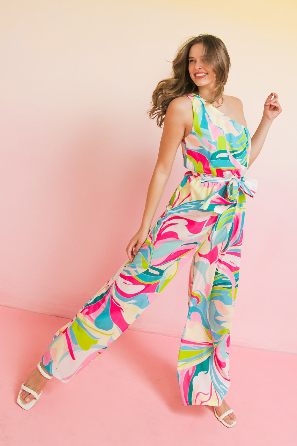 PRINTED ONE SHOULDER JUMPSUIT